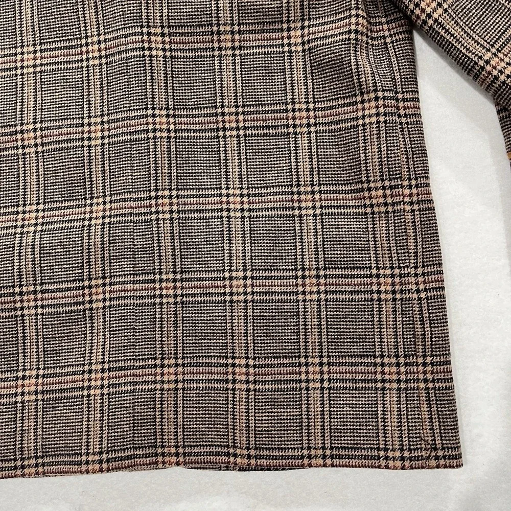 Wool Plaid Blazer Harve Bernard  With Suede Leather Trim Womens Size 12 Vintage